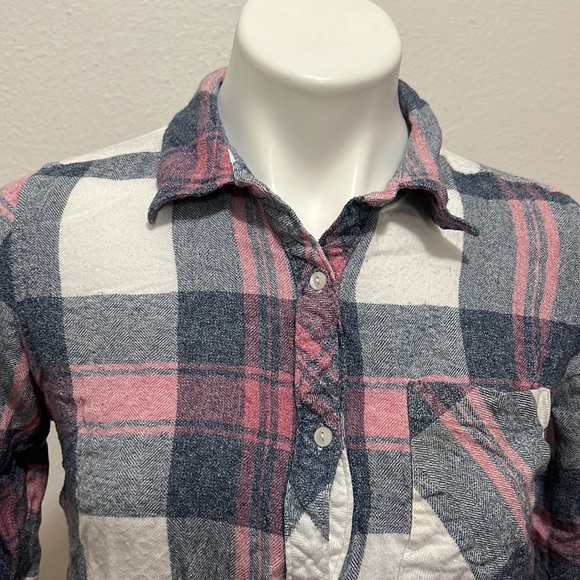 Cafe Marrakesh Flannel Button Down High Low Shirt Sz S - Picture 2 of 8